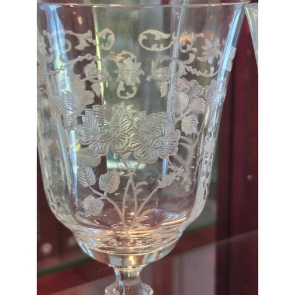 Fostoria Midnight Rose Water Glasses Etched Vintage Fine Quality 1933 Set of‎ 2